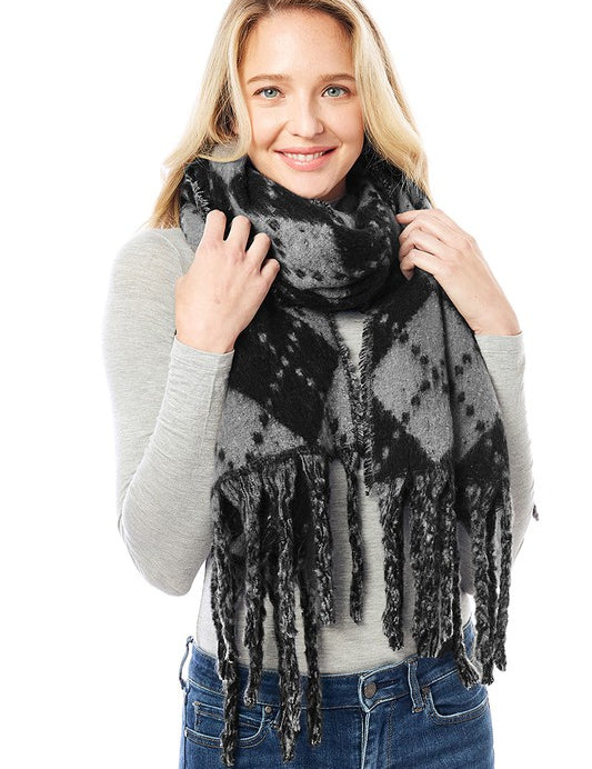Women's Multi Colored Argyle Scarf With Fringe