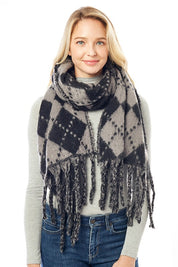 Women's Multi Colored Argyle Scarf With Fringe