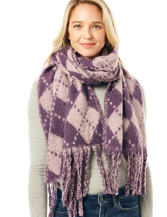 Women's Multi Colored Argyle Scarf With Fringe