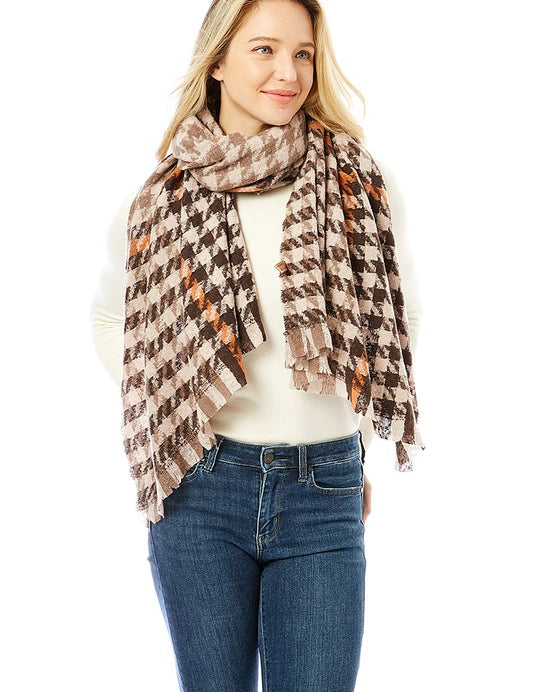 Women's Hounds Tooth Patterned Scarf Shawl