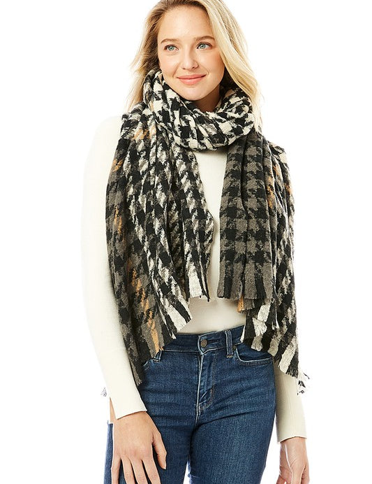 Women's Hounds Tooth Patterned Scarf Shawl