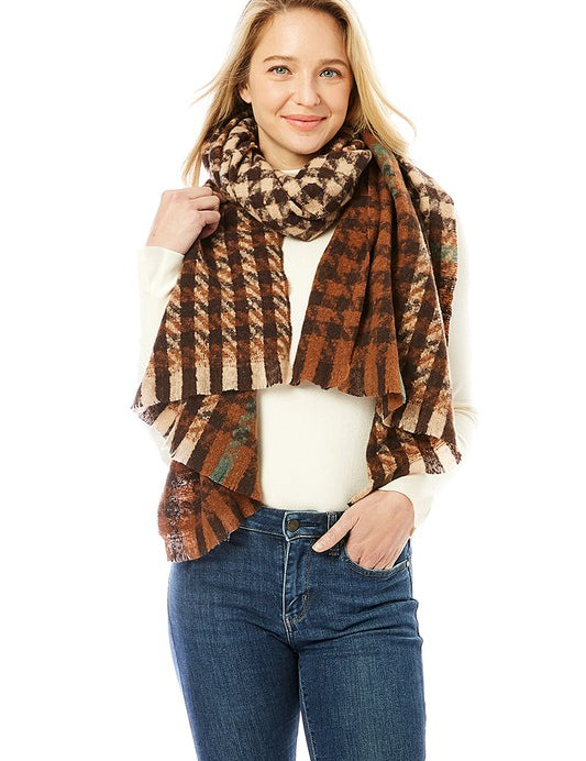 Women's Hounds Tooth Patterned Scarf Shawl