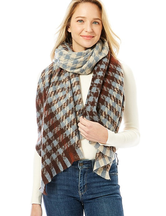 Women's Hounds Tooth Patterned Scarf Shawl