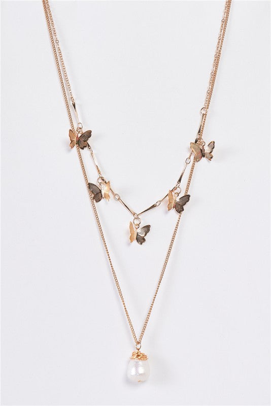 Butterfly Pearl Charm Necklace