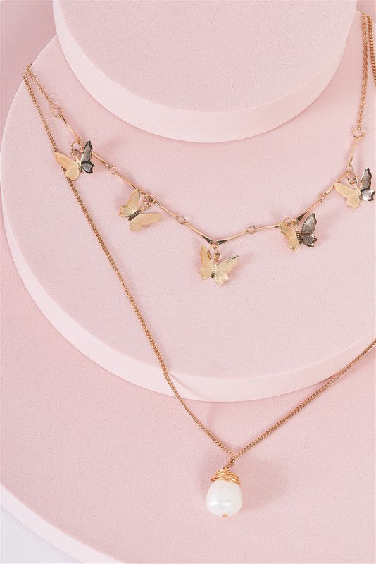 Butterfly Pearl Charm Necklace