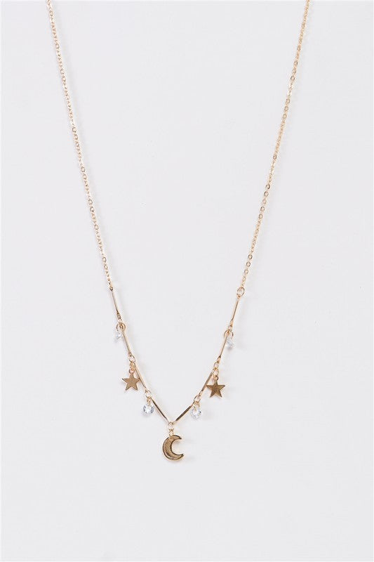 Gold Star & Faux Diamond Charm Necklace