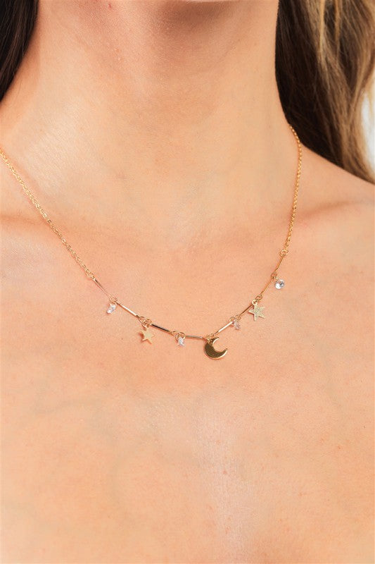 Gold Star & Faux Diamond Charm Necklace