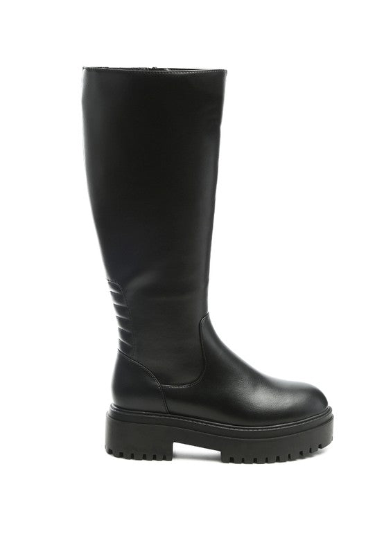Axle Round Toe Knee High Platform Boots In Black