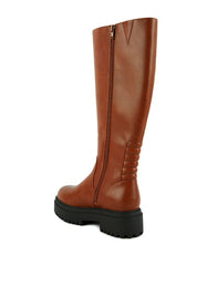 Axle Round Toe Knee High Platform Boots In Black