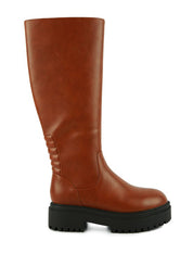 Axle Round Toe Knee High Platform Boots In Black