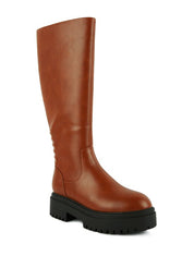 Axle Round Toe Knee High Platform Boots In Black