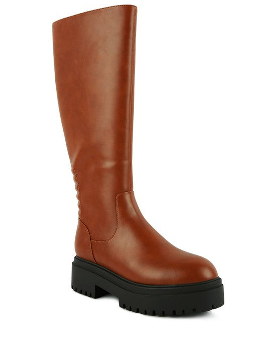 Axle Round Toe Knee High Platform Boots In Black