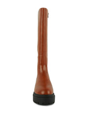Axle Round Toe Knee High Platform Boots In Black