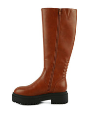 Axle Round Toe Knee High Platform Boots In Black