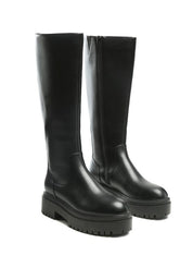Axle Round Toe Knee High Platform Boots In Black