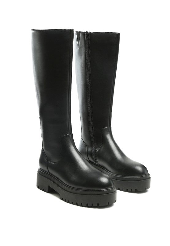 Axle Round Toe Knee High Platform Boots In Black