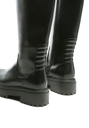 Axle Round Toe Knee High Platform Boots In Black