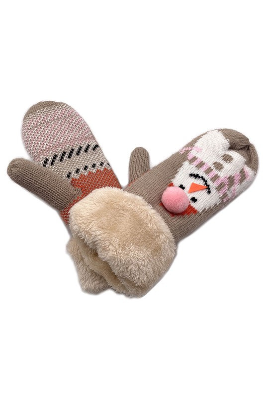 Snowman Mitten With Faux Fur Cuffs