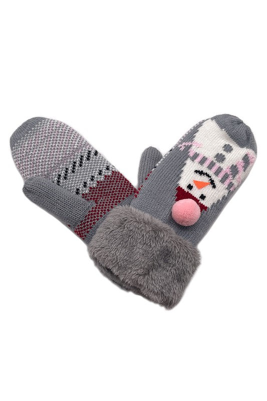 Snowman Mitten With Faux Fur Cuffs