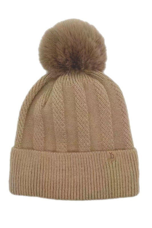 Knitted Beanie With Pom Pom