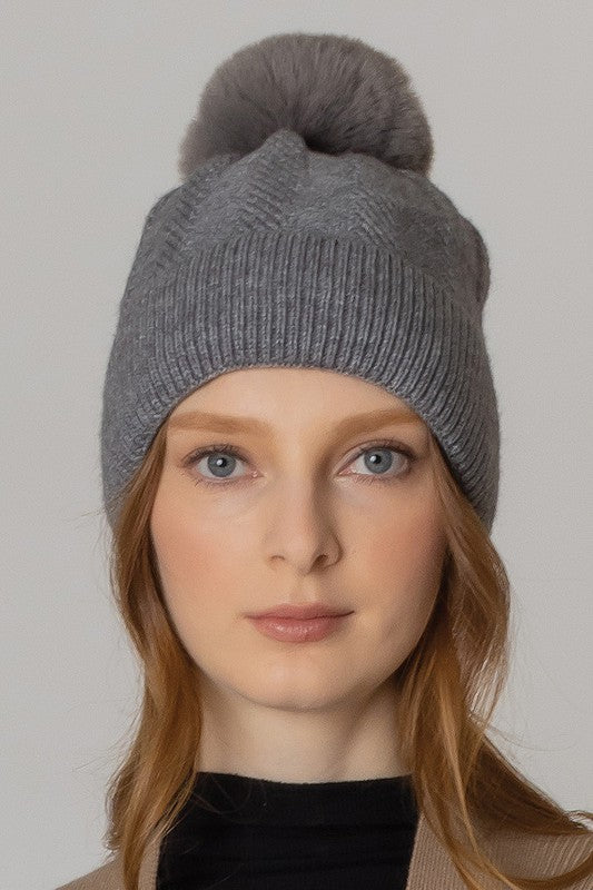 Knitted Beanie With Pom Pom