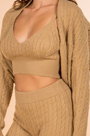 SOLID KNIT CROP TOP, SHORT AND CARDIGAN SET