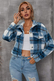 Flap Detail Drop Shoulder Buffalo Plaid Jacket