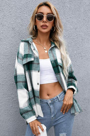 Plaid Flap Pocket Drop Shoulder Jacket