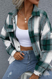 Plaid Flap Pocket Drop Shoulder Jacket