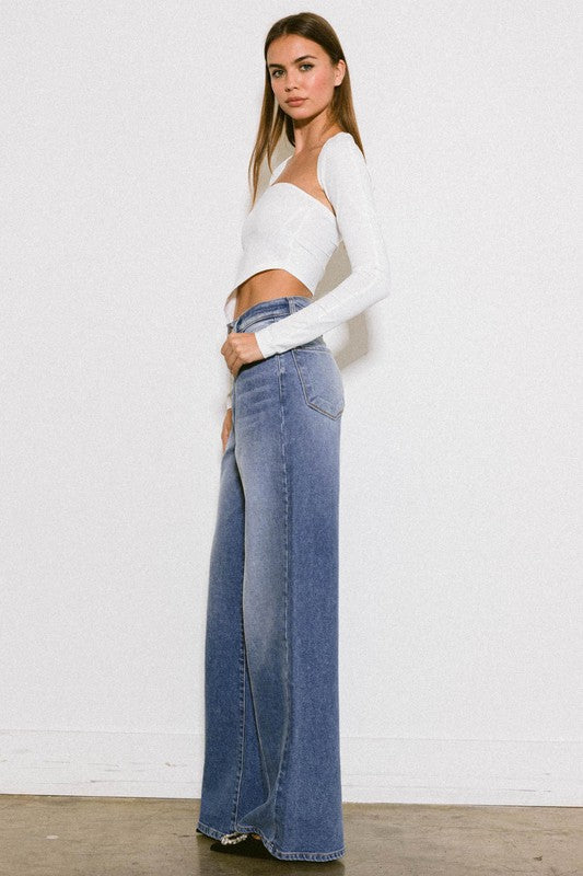 HIGH RISE CENTER LINE WIDE JEANS