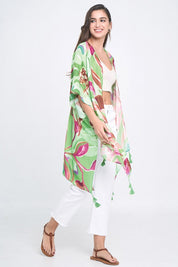 Tropical Floral Print Open Front Kimono