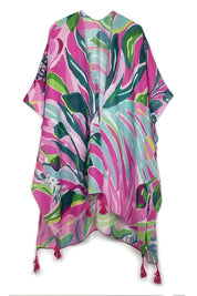 Tropical Floral Print Open Front Kimono