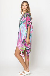 Tropical Floral Print Open Front Kimono