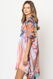 Tropical Floral Print Open Front Kimono