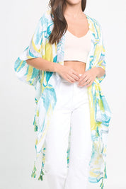 Watercolor Abstract Open Front Kimono