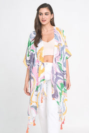Watercolor Abstract Open Front Kimono