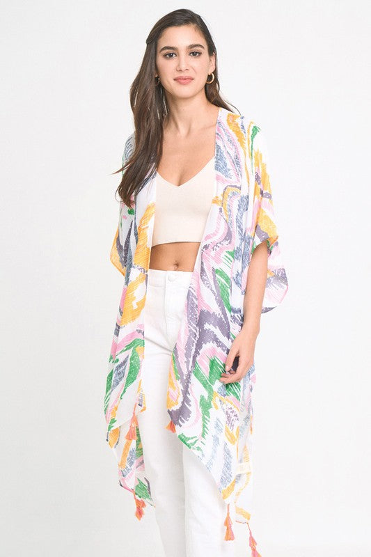 Watercolor Abstract Open Front Kimono