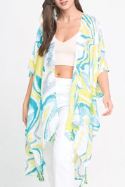 Watercolor Abstract Open Front Kimono