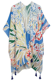 Pastel Floral Print Open Front Kimono