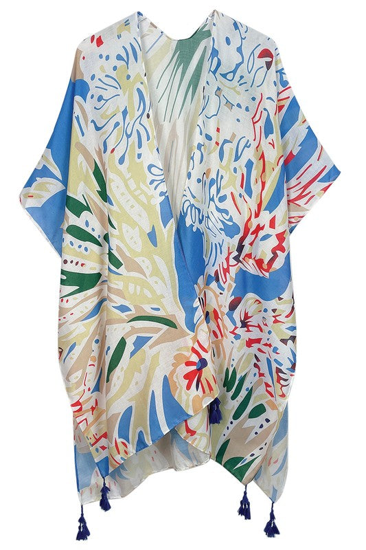 Pastel Floral Print Open Front Kimono