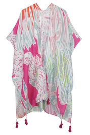 Pastel Floral Print Open Front Kimono