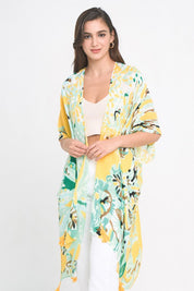 Pastel Floral Print Open Front Kimono