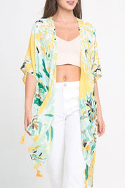 Pastel Floral Print Open Front Kimono