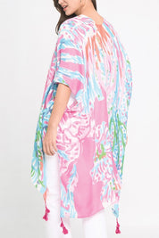 Pastel Floral Print Open Front Kimono