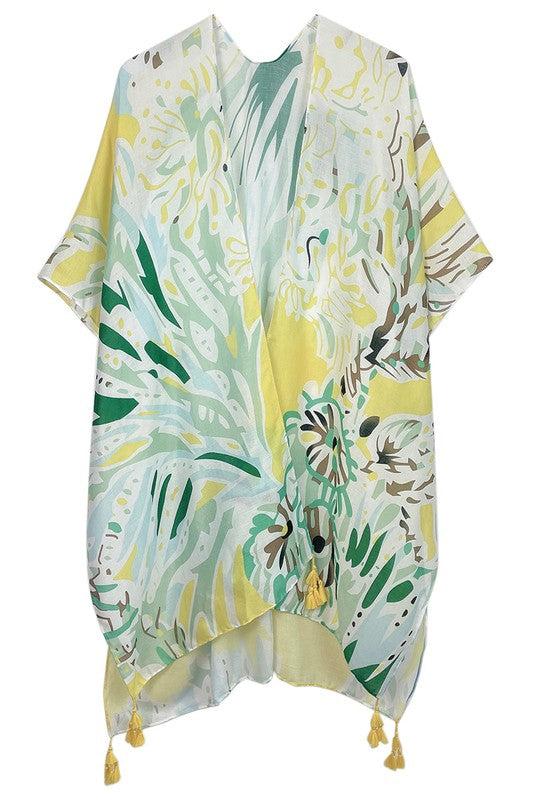 Pastel Floral Print Open Front Kimono