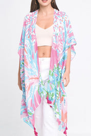 Pastel Floral Print Open Front Kimono