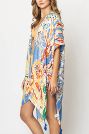 Pastel Floral Print Open Front Kimono