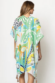 Tropical Floral Print Open Front Kimono