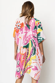 Tropical Floral Print Open Front Kimono