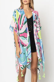 Tropical Floral Print Open Front Kimono